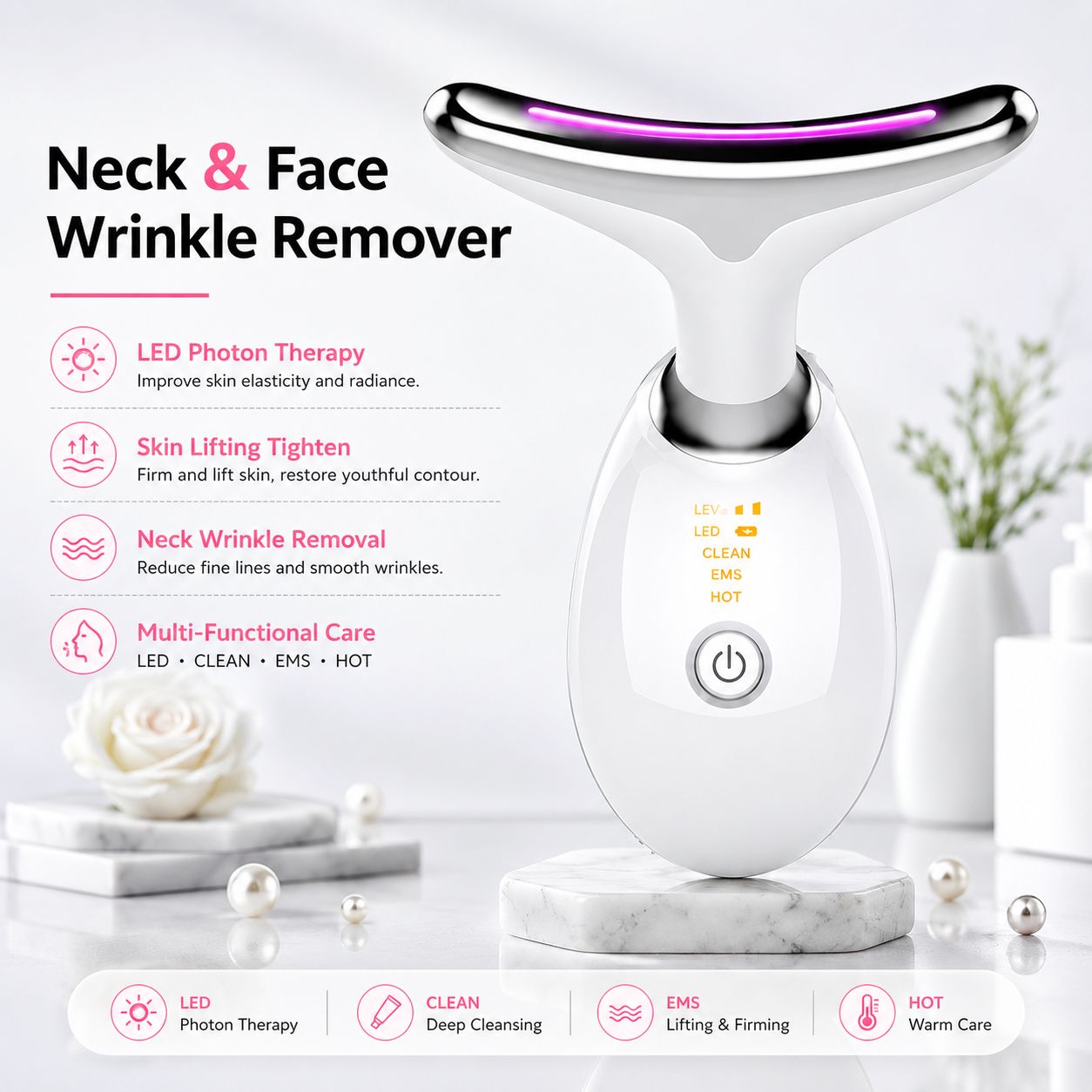 EMS RED LIGHT THERAPY FACE NECK LIFT WRINKLE REMOVER TIGHTEN MASSAGER
