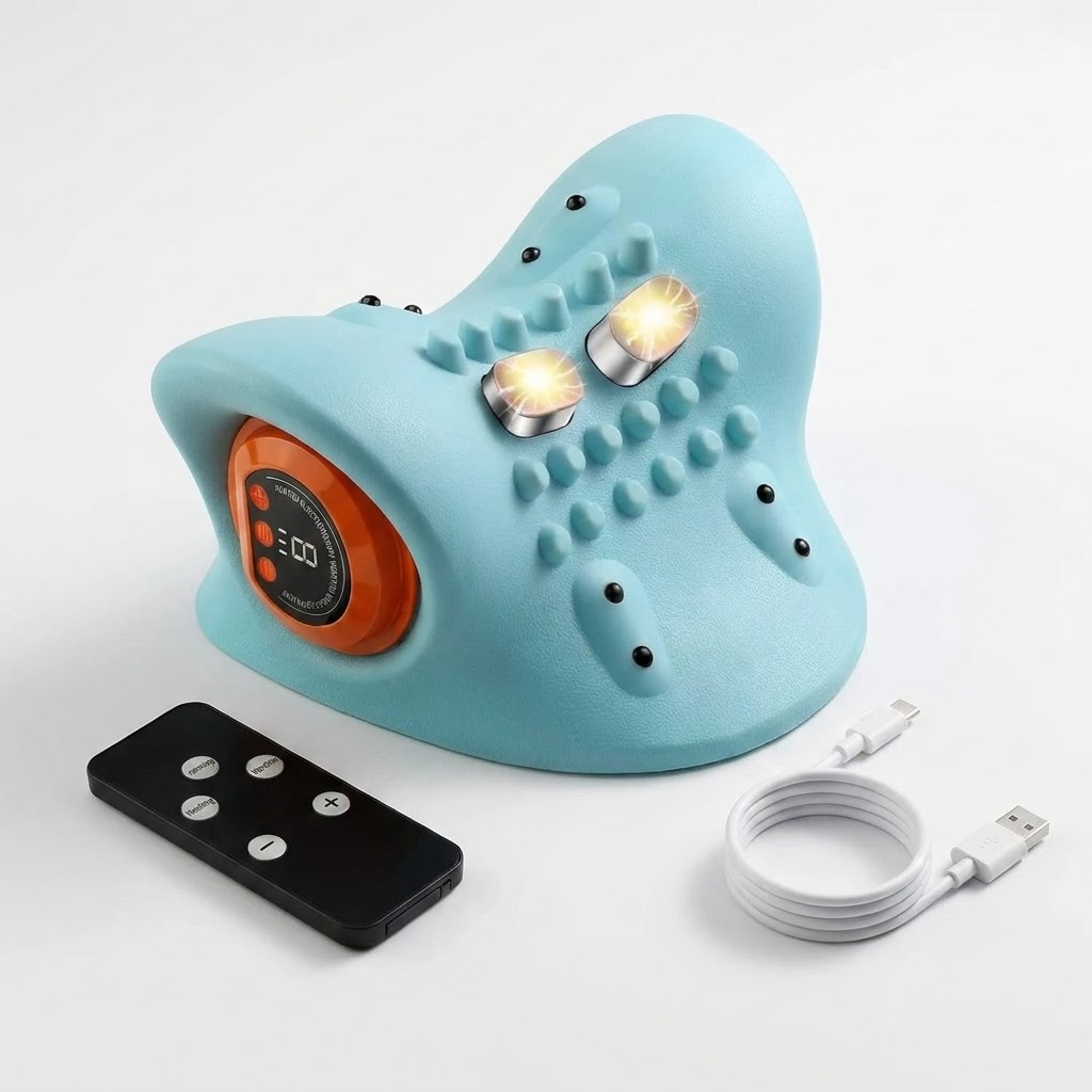 Neck massagger with Heat, EMS and cervical traction  pillow 3 modes 6 speeds