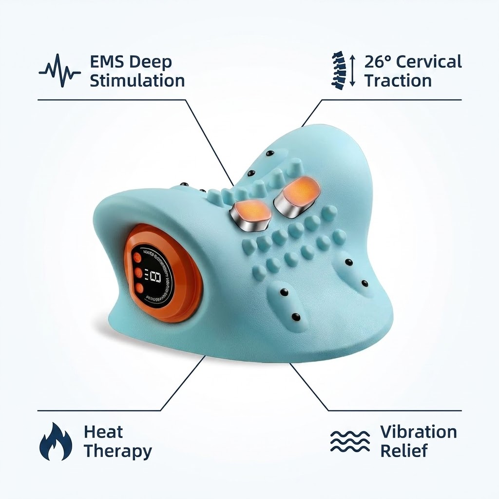 Neck massagger with Heat, EMS and cervical traction  pillow 3 modes 6 speeds
